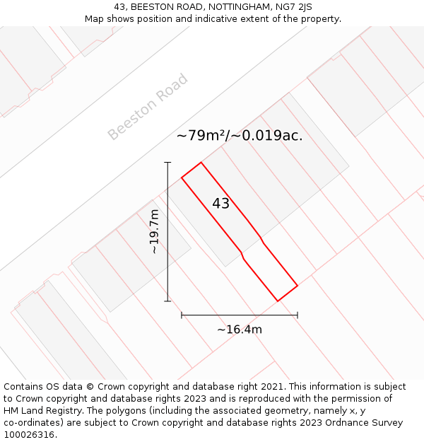 43, BEESTON ROAD, NOTTINGHAM, NG7 2JS: Plot and title map