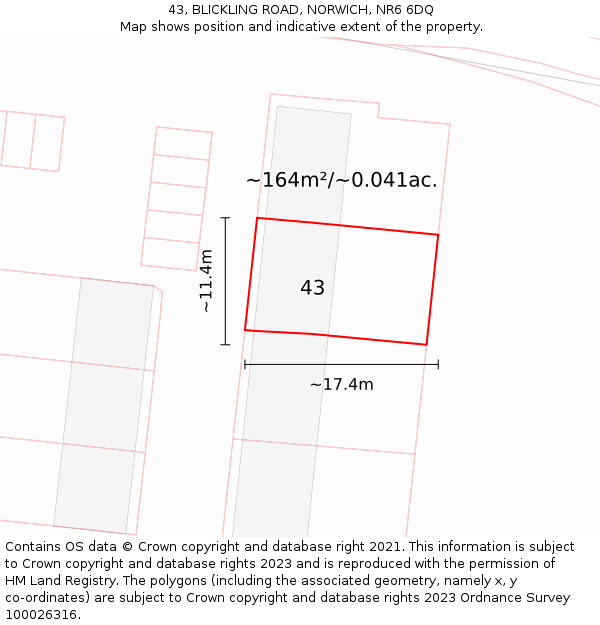 43, BLICKLING ROAD, NORWICH, NR6 6DQ: Plot and title map