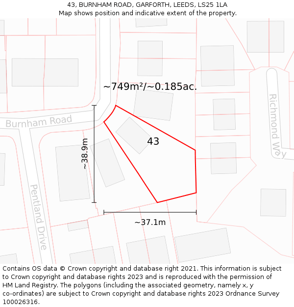 43, BURNHAM ROAD, GARFORTH, LEEDS, LS25 1LA: Plot and title map