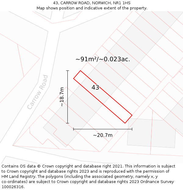 43, CARROW ROAD, NORWICH, NR1 1HS: Plot and title map