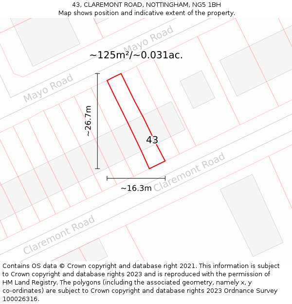 43, CLAREMONT ROAD, NOTTINGHAM, NG5 1BH: Plot and title map