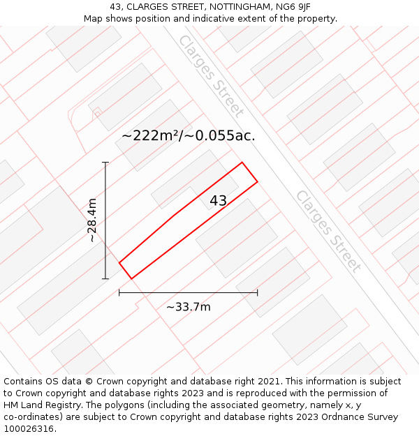 43, CLARGES STREET, NOTTINGHAM, NG6 9JF: Plot and title map