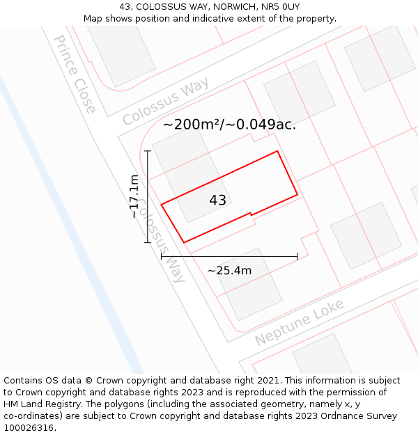 43, COLOSSUS WAY, NORWICH, NR5 0UY: Plot and title map
