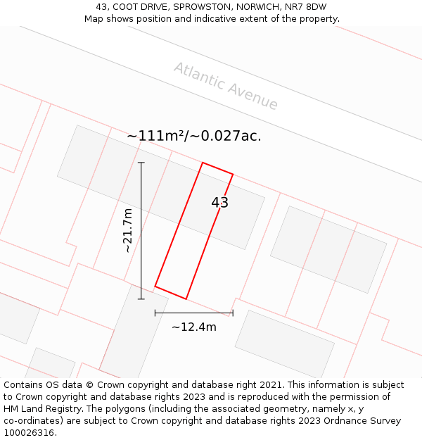43, COOT DRIVE, SPROWSTON, NORWICH, NR7 8DW: Plot and title map