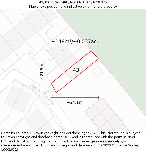 43, DAIRY SQUARE, NOTTINGHAM, NG8 3DX: Plot and title map