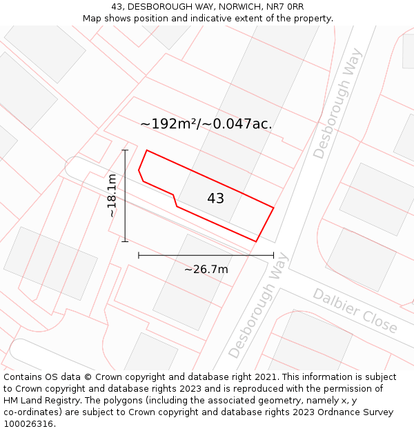 43, DESBOROUGH WAY, NORWICH, NR7 0RR: Plot and title map