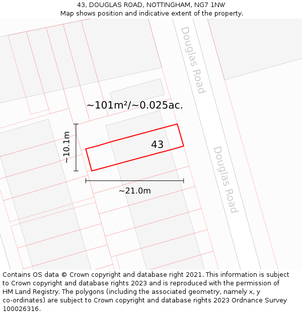 43, DOUGLAS ROAD, NOTTINGHAM, NG7 1NW: Plot and title map