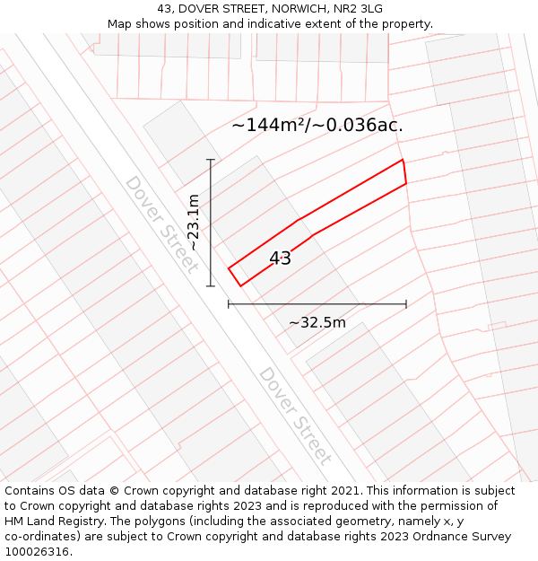 43, DOVER STREET, NORWICH, NR2 3LG: Plot and title map