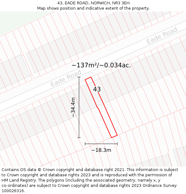 43, EADE ROAD, NORWICH, NR3 3EH: Plot and title map