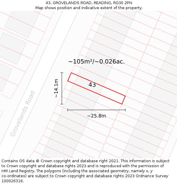 43, GROVELANDS ROAD, READING, RG30 2PN: Plot and title map