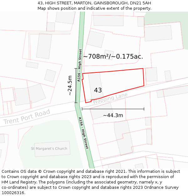 43, HIGH STREET, MARTON, GAINSBOROUGH, DN21 5AH: Plot and title map