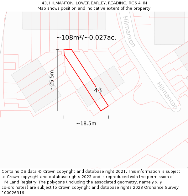 43, HILMANTON, LOWER EARLEY, READING, RG6 4HN: Plot and title map