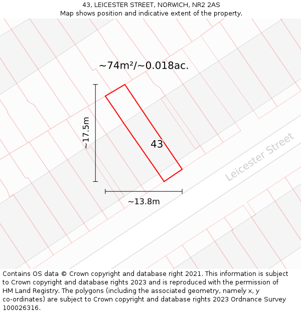 43, LEICESTER STREET, NORWICH, NR2 2AS: Plot and title map
