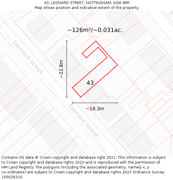 43, LEONARD STREET, NOTTINGHAM, NG6 8RR: Plot and title map