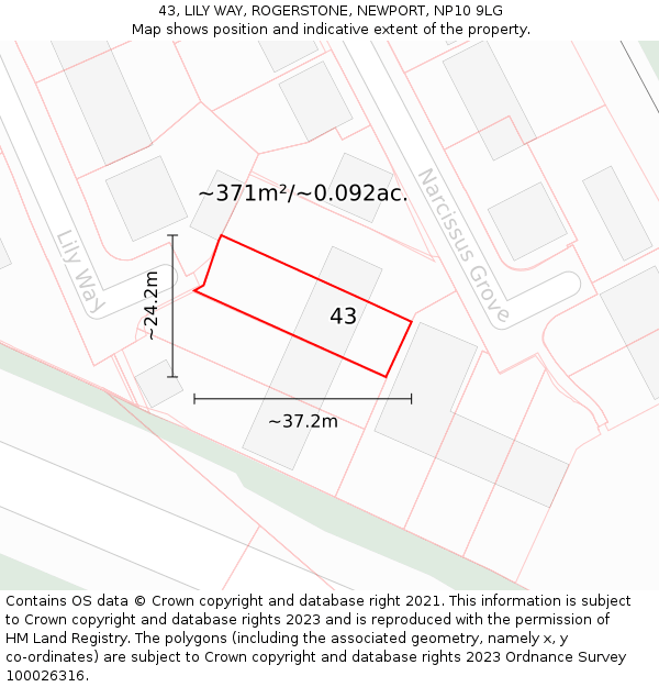 43, LILY WAY, ROGERSTONE, NEWPORT, NP10 9LG: Plot and title map