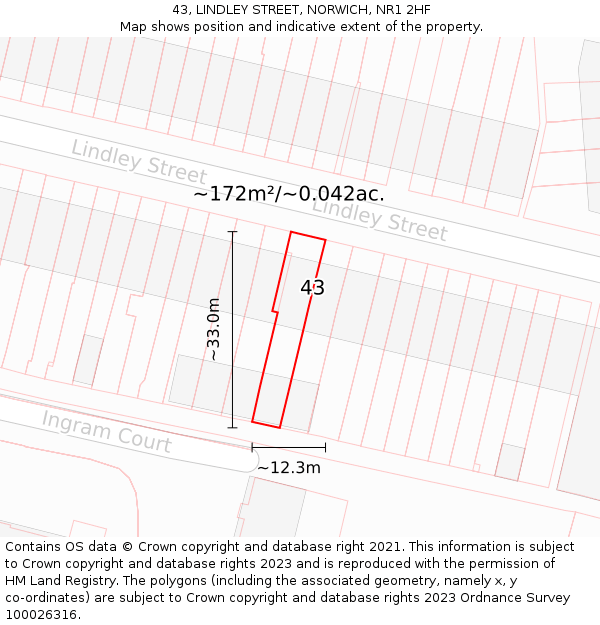 43, LINDLEY STREET, NORWICH, NR1 2HF: Plot and title map