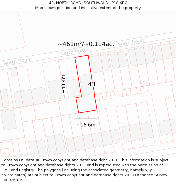 43, NORTH ROAD, SOUTHWOLD, IP18 6BQ: Plot and title map