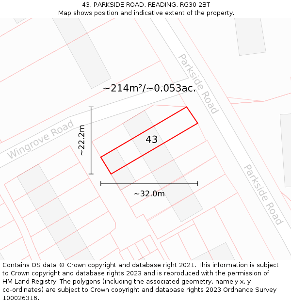 43, PARKSIDE ROAD, READING, RG30 2BT: Plot and title map