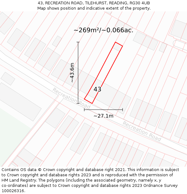 43, RECREATION ROAD, TILEHURST, READING, RG30 4UB: Plot and title map