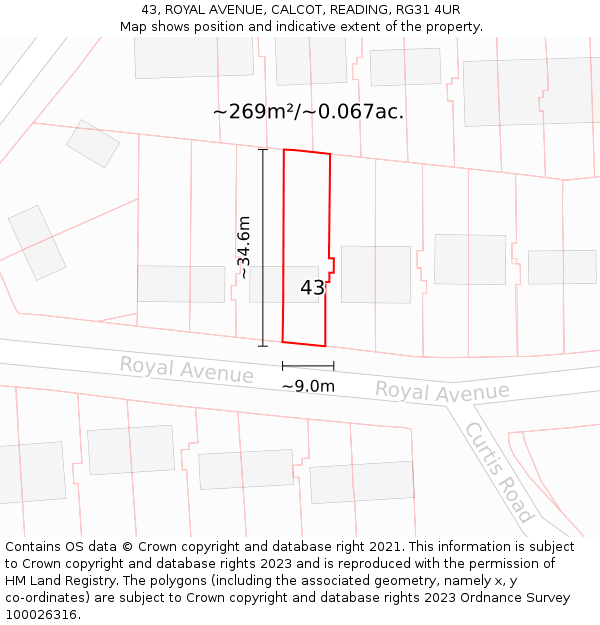 43, ROYAL AVENUE, CALCOT, READING, RG31 4UR: Plot and title map