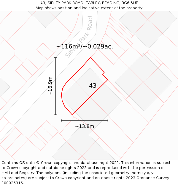 43, SIBLEY PARK ROAD, EARLEY, READING, RG6 5UB: Plot and title map