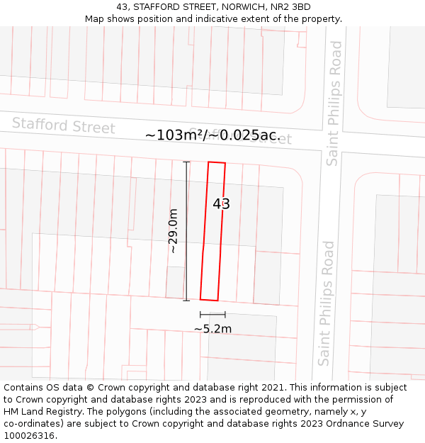 43, STAFFORD STREET, NORWICH, NR2 3BD: Plot and title map