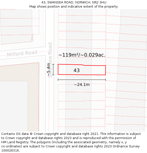 43, SWANSEA ROAD, NORWICH, NR2 3HU: Plot and title map