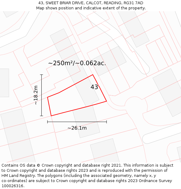 43, SWEET BRIAR DRIVE, CALCOT, READING, RG31 7AD: Plot and title map