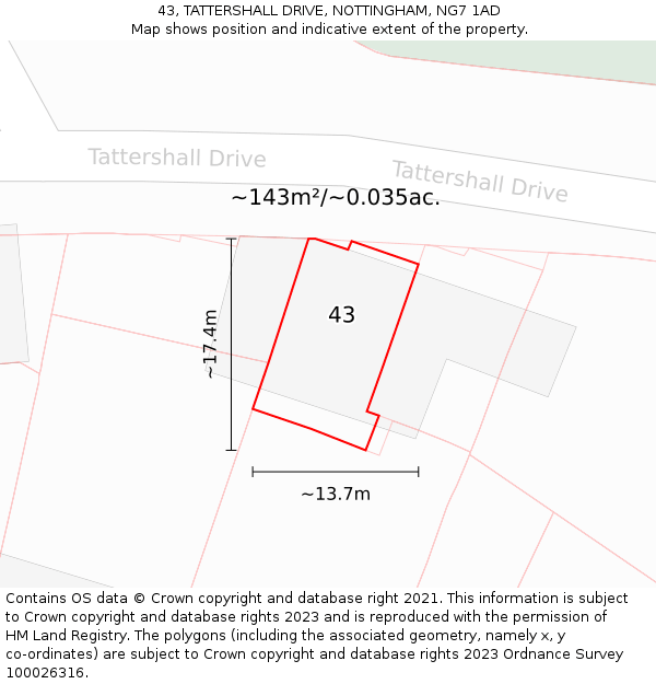 43, TATTERSHALL DRIVE, NOTTINGHAM, NG7 1AD: Plot and title map