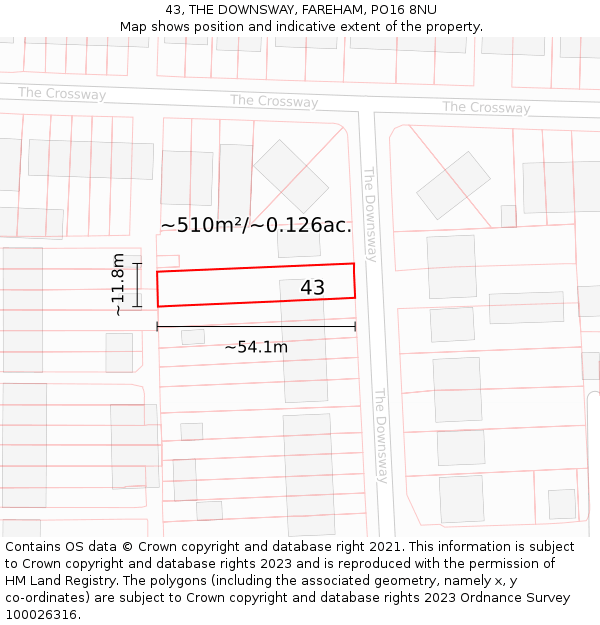 43, THE DOWNSWAY, FAREHAM, PO16 8NU: Plot and title map