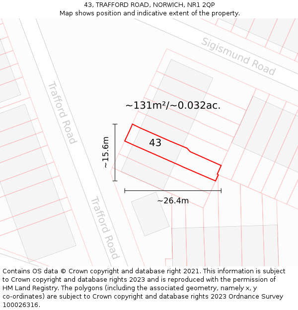 43, TRAFFORD ROAD, NORWICH, NR1 2QP: Plot and title map