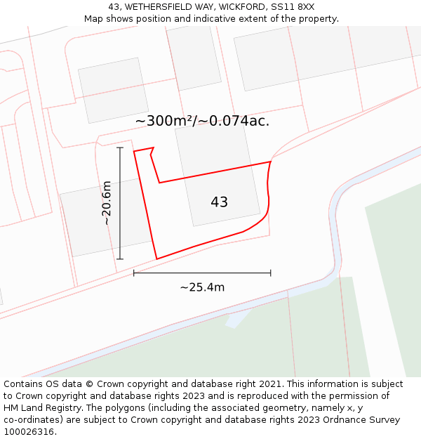 43, WETHERSFIELD WAY, WICKFORD, SS11 8XX: Plot and title map