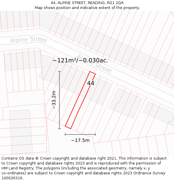 44, ALPINE STREET, READING, RG1 2QA: Plot and title map
