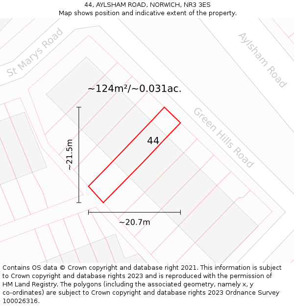 44, AYLSHAM ROAD, NORWICH, NR3 3ES: Plot and title map