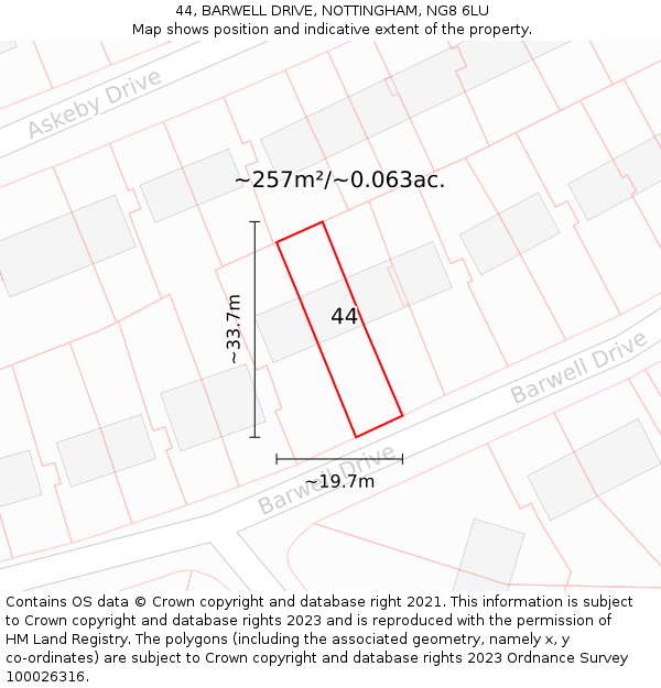 44, BARWELL DRIVE, NOTTINGHAM, NG8 6LU: Plot and title map