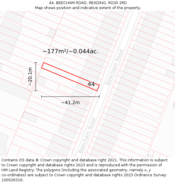 44, BEECHAM ROAD, READING, RG30 2RD: Plot and title map