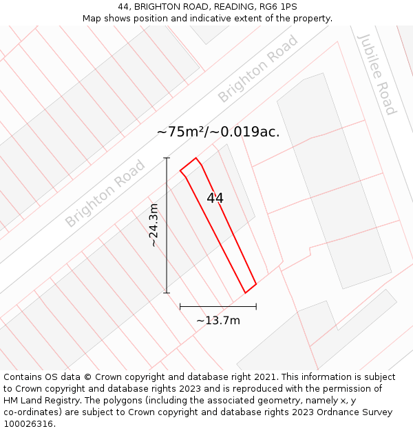 44, BRIGHTON ROAD, READING, RG6 1PS: Plot and title map