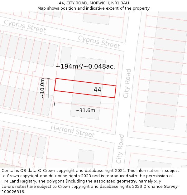 44, CITY ROAD, NORWICH, NR1 3AU: Plot and title map