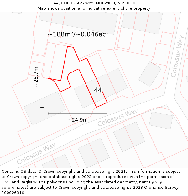 44, COLOSSUS WAY, NORWICH, NR5 0UX: Plot and title map
