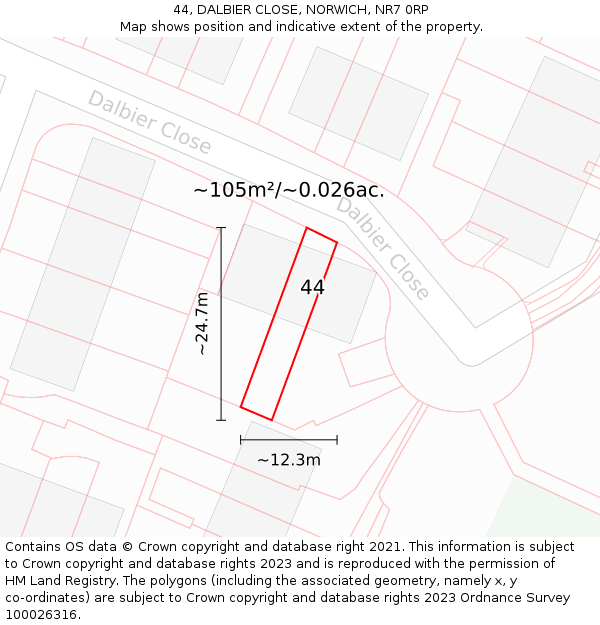 44, DALBIER CLOSE, NORWICH, NR7 0RP: Plot and title map