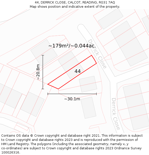 44, DERRICK CLOSE, CALCOT, READING, RG31 7AQ: Plot and title map