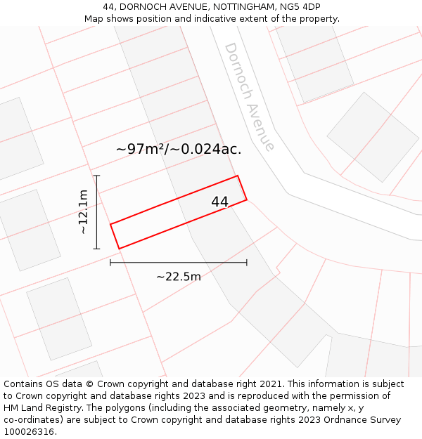 44, DORNOCH AVENUE, NOTTINGHAM, NG5 4DP: Plot and title map