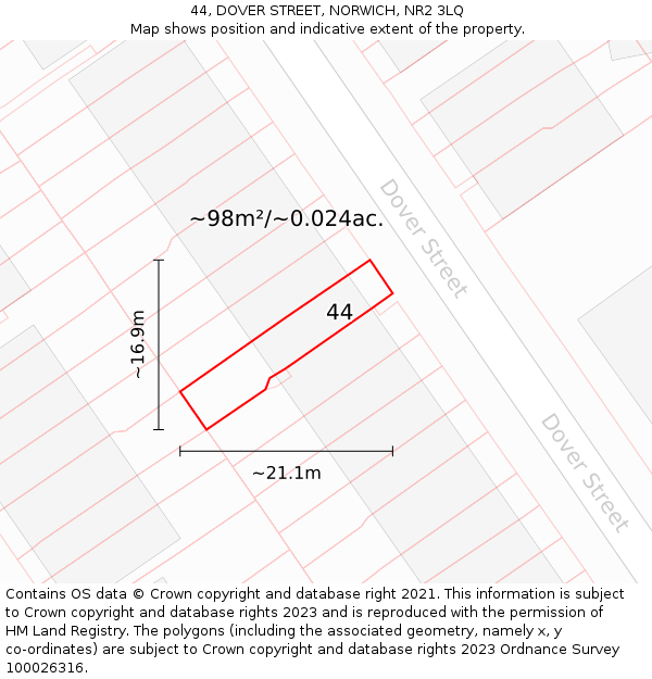 44, DOVER STREET, NORWICH, NR2 3LQ: Plot and title map