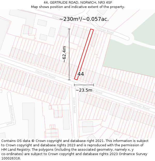 44, GERTRUDE ROAD, NORWICH, NR3 4SF: Plot and title map