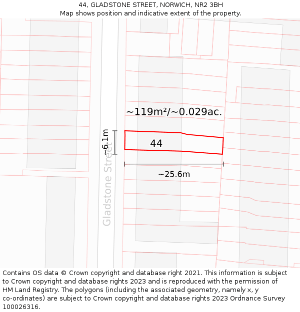 44, GLADSTONE STREET, NORWICH, NR2 3BH: Plot and title map