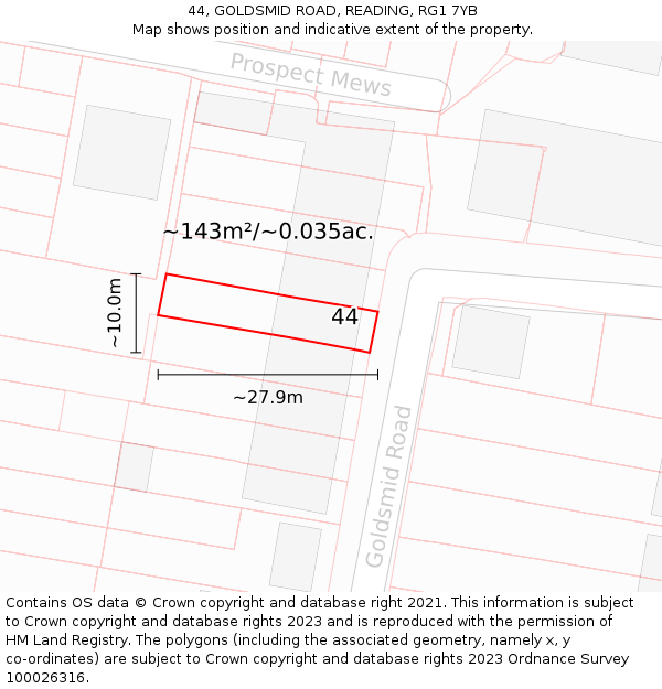 44, GOLDSMID ROAD, READING, RG1 7YB: Plot and title map