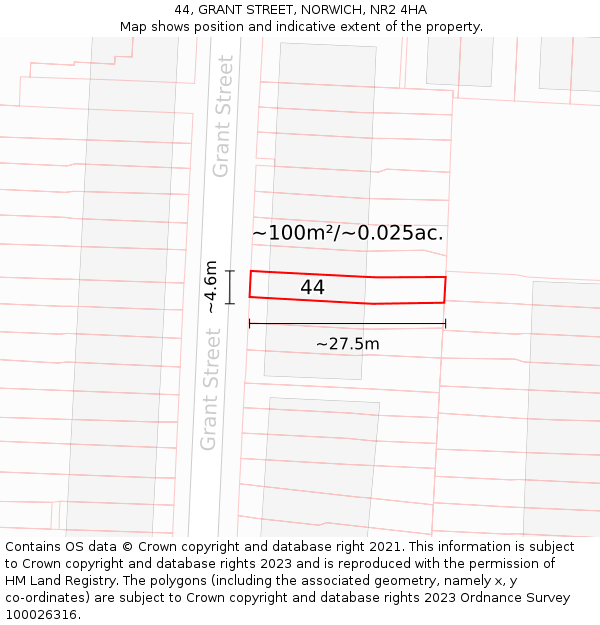 44, GRANT STREET, NORWICH, NR2 4HA: Plot and title map