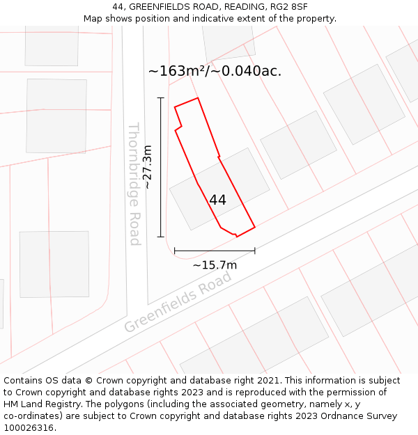 44, GREENFIELDS ROAD, READING, RG2 8SF: Plot and title map