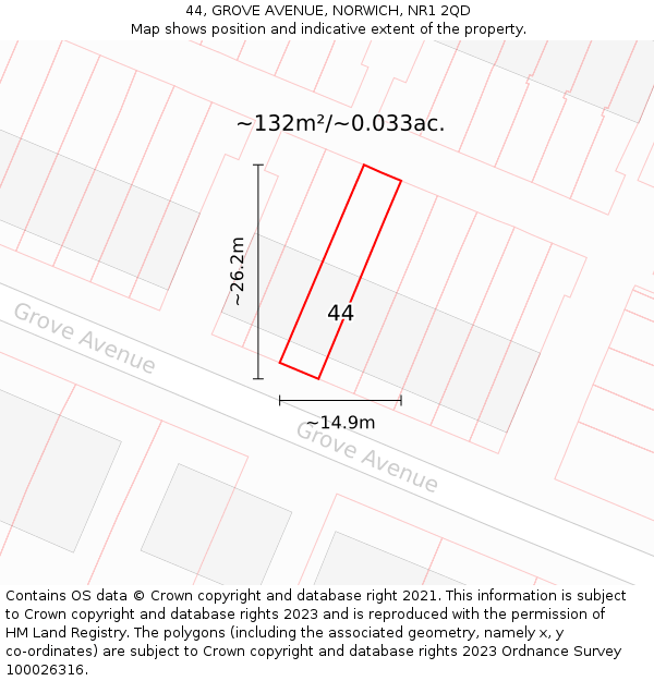 44, GROVE AVENUE, NORWICH, NR1 2QD: Plot and title map