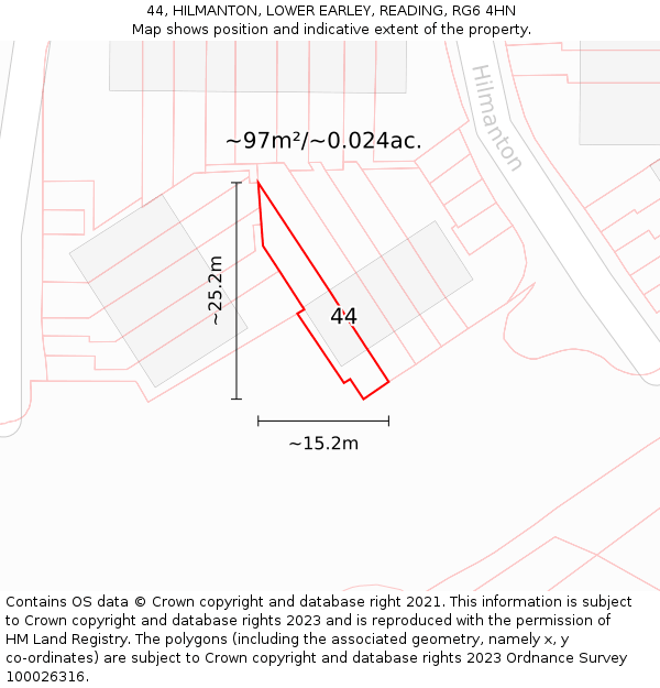 44, HILMANTON, LOWER EARLEY, READING, RG6 4HN: Plot and title map